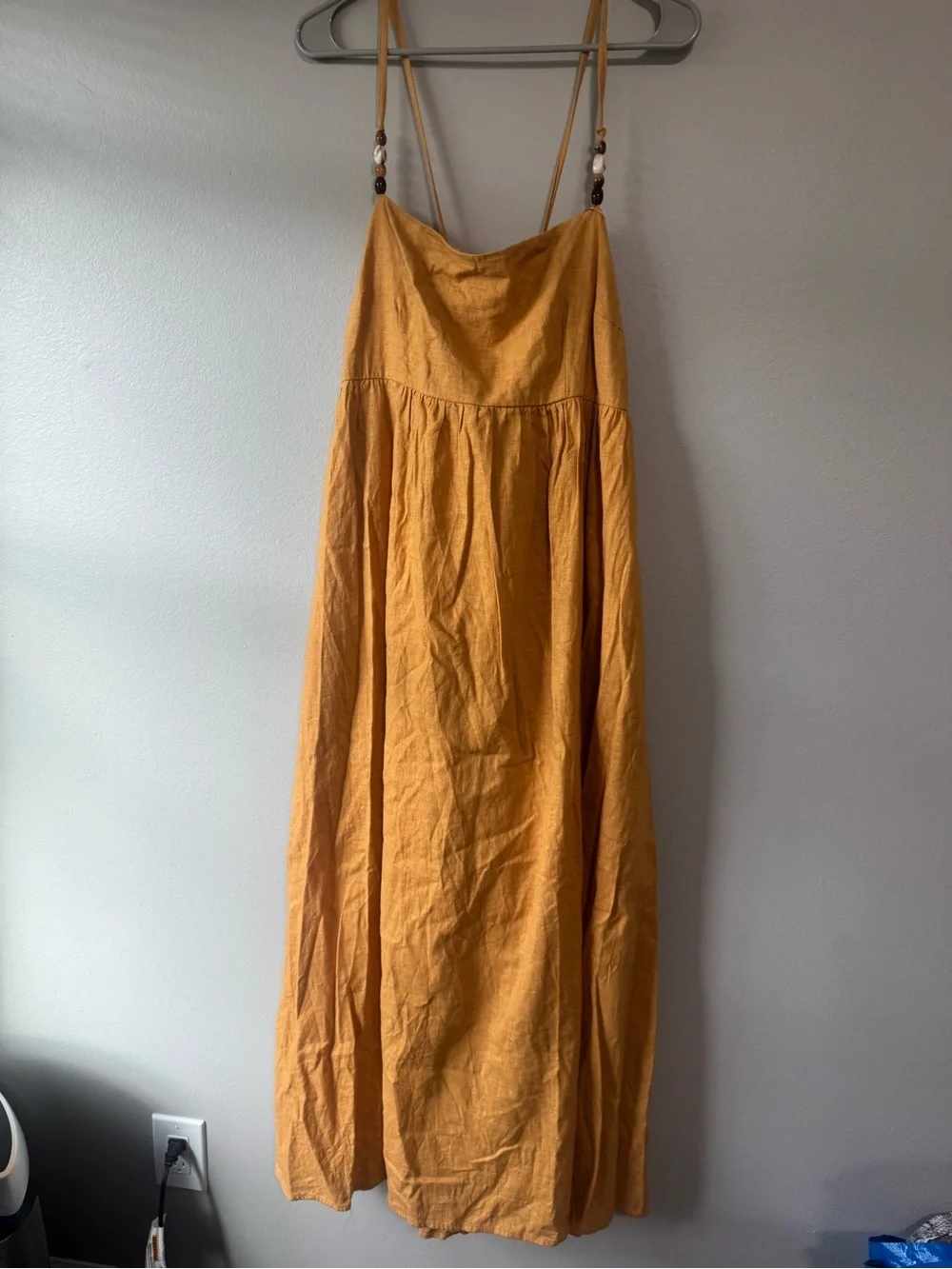 Abercrombie and Fitch mustard yellow dress maxi cotton linen blend